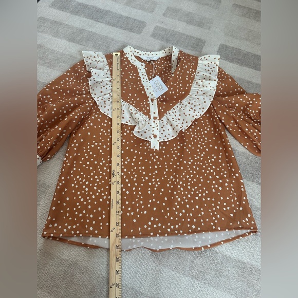 CROSBY by Mollie Burch Women’s Orange White Dot Ruffle Blouse NWT (Size XS) - Picture 6 of 8